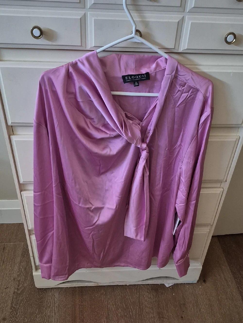 Eloquii Pink Tie-Front Blouse - Picture 1 of 3